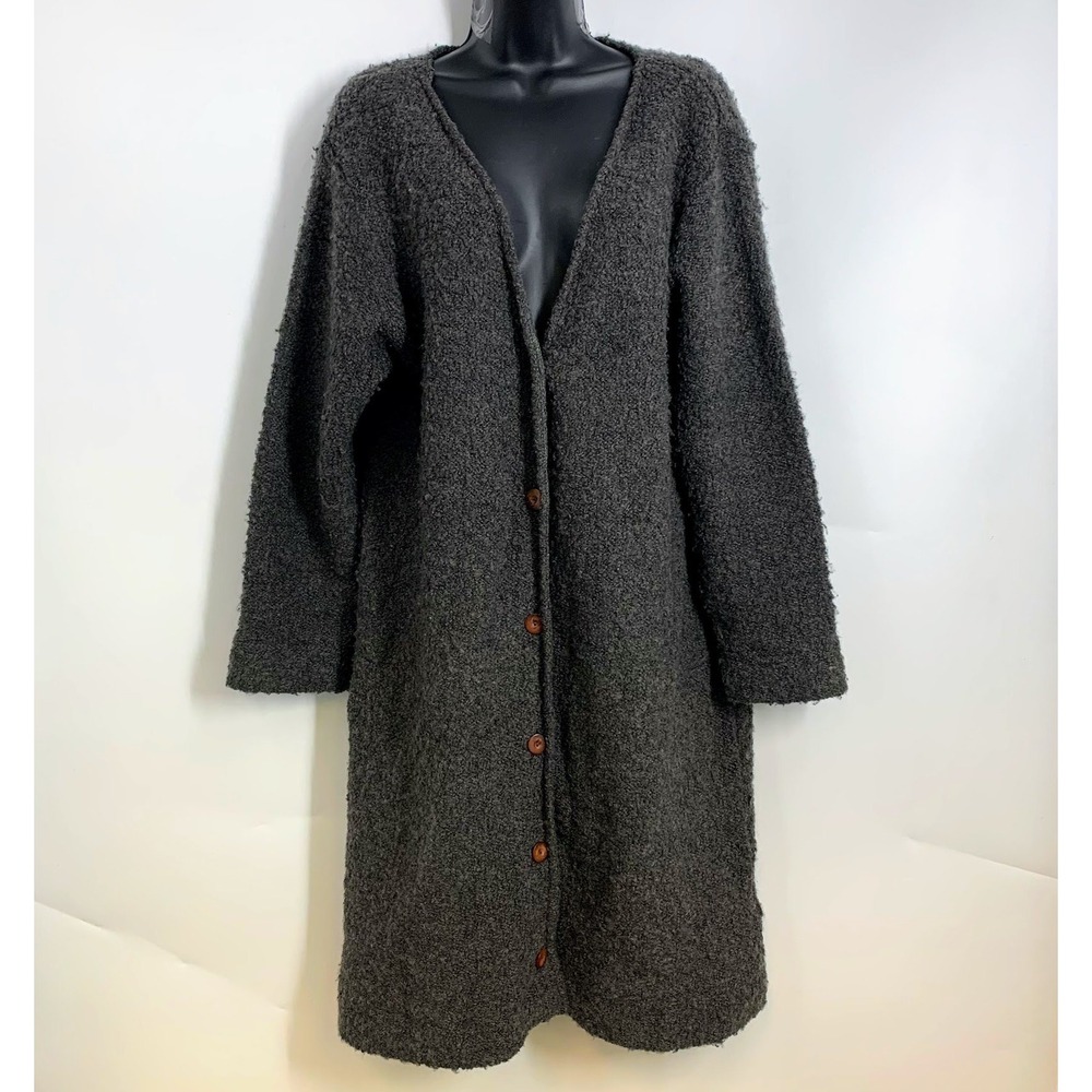 Peruvian Connection Long Button Front Cardigan Sweater‎ Charcoal Gray Size M